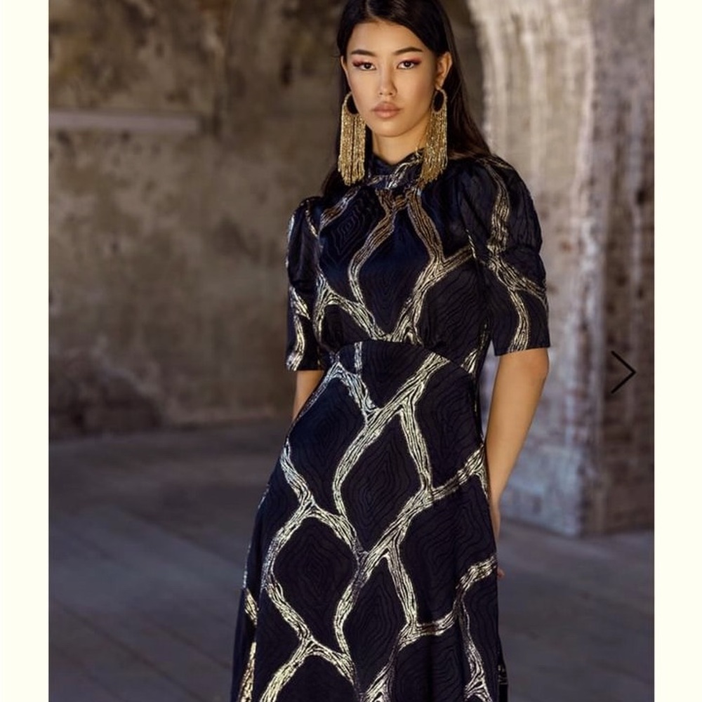 Closet London Black & Gold Midi Dress